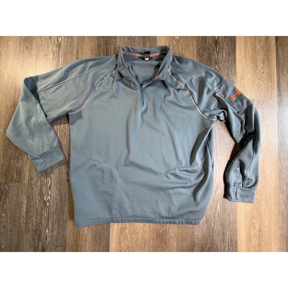 Under Armour 1/4 Zip Pullover Mens 2XL Blue Gray Orange Fitted Activewear Top